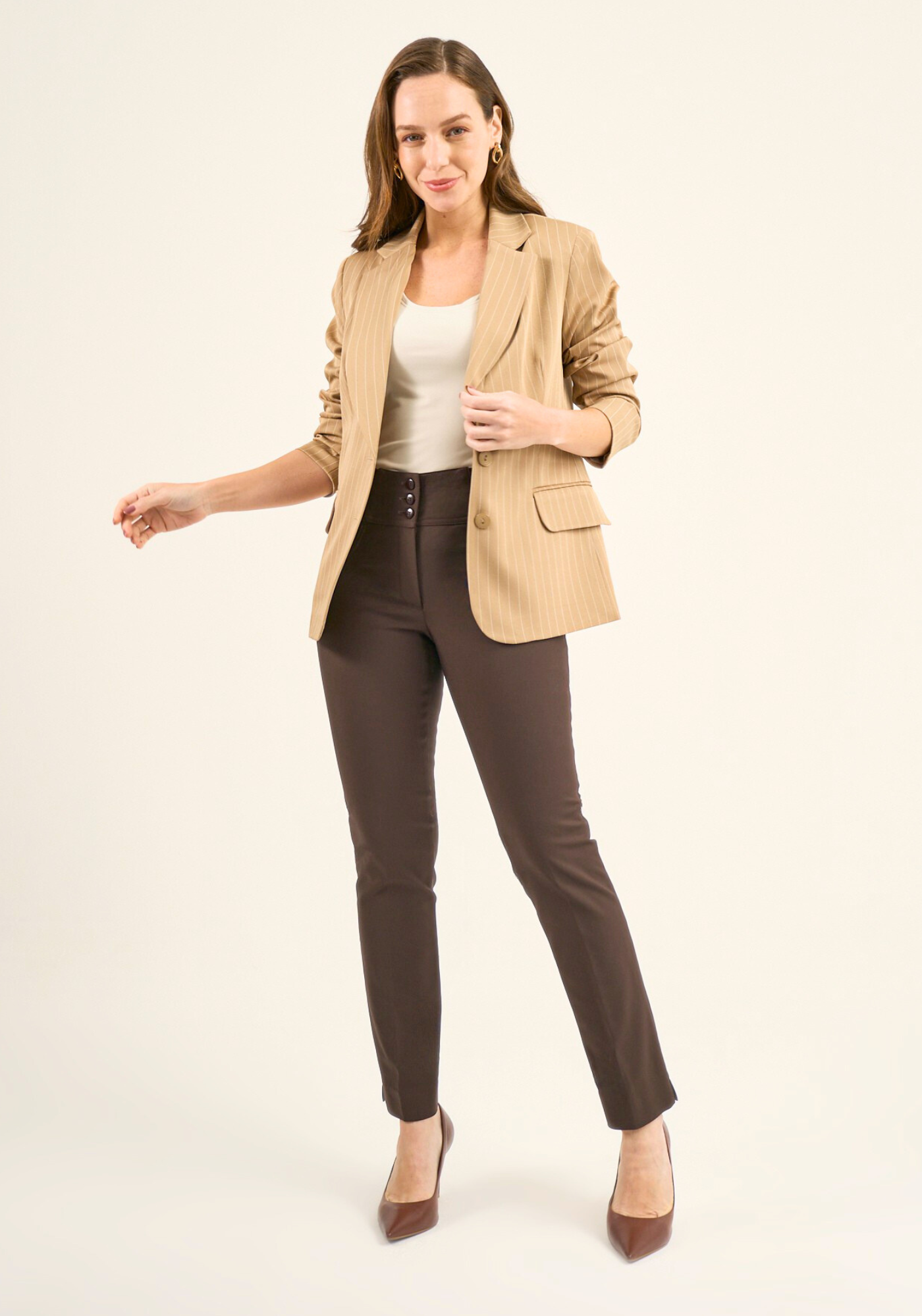 01 calca alfaiataria cos elastico globe marrom